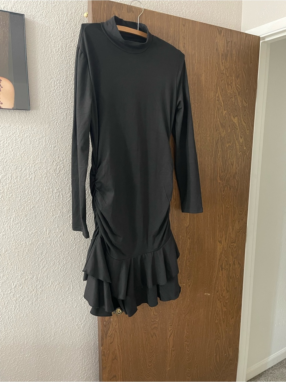 Black Long-Sleeve Ruffle Hem Dress
